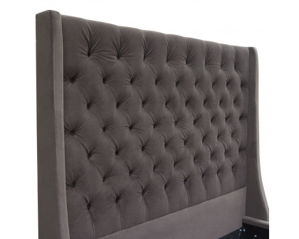 Diamond Sofa Park Avenue Velvet Eastern King Tufted Bed with Vintage Wing - Smoke Gray