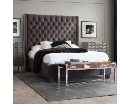 Diamond Sofa Park Avenue Velvet Eastern King Tufted Bed with Vintage Wing - Smoke Gray