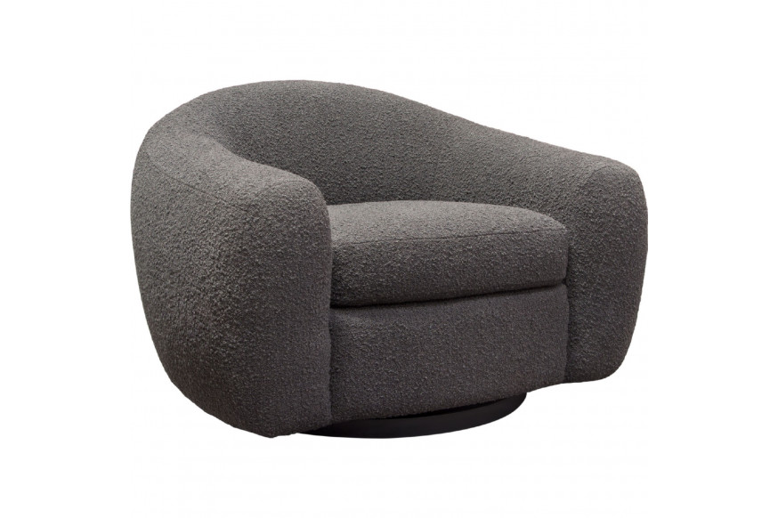 Diamond Sofa™ Pascal Boucle Textured Fabric Swivel Chair with Contoured Arms & Back - Charcoal