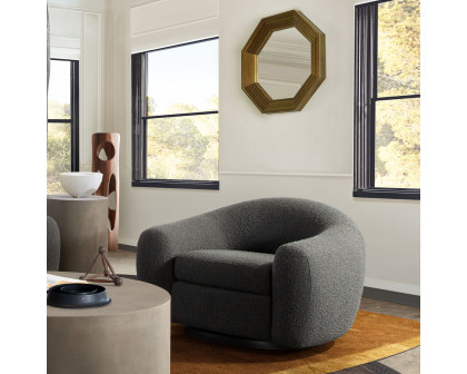 Diamond Sofa™ Pascal Boucle Textured Fabric Swivel Chair with Contoured Arms & Back - Charcoal