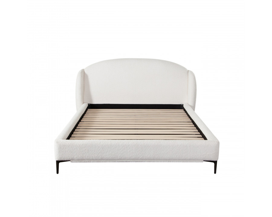 Diamond Sofa Path Fabric Low Profile Eastern King Bed with Contoured Headboard and Black Metal Leg - Oslo Ivory