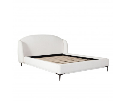 Diamond Sofa Path Fabric Low Profile Eastern King Bed with Contoured Headboard and Black Metal Leg - Oslo Ivory