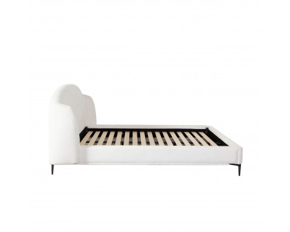 Diamond Sofa Path Fabric Low Profile Eastern King Bed with Contoured Headboard and Black Metal Leg - Oslo Ivory