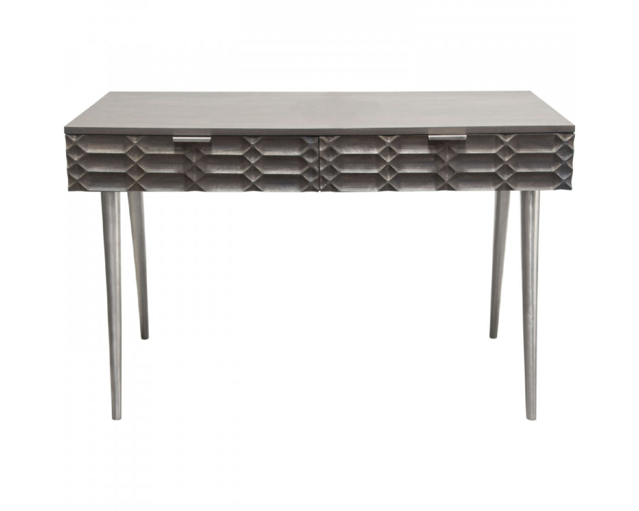 Diamond Sofa Petra Solid Mango Wood 2-Drawer Writing Desk with Nickel Legs - Smoke Gray Finish