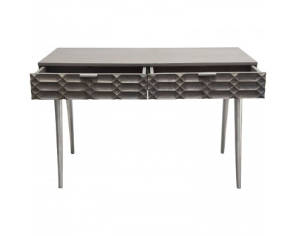 Diamond Sofa Petra Solid Mango Wood 2-Drawer Writing Desk with Nickel Legs - Smoke Gray Finish