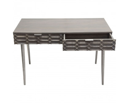 Diamond Sofa Petra Solid Mango Wood 2-Drawer Writing Desk with Nickel Legs - Smoke Gray Finish