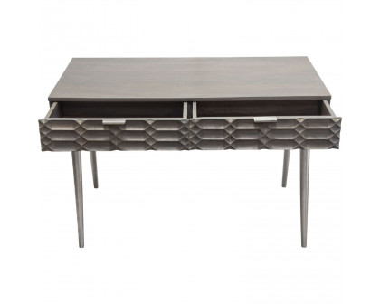 Diamond Sofa Petra Solid Mango Wood 2-Drawer Writing Desk with Nickel Legs - Smoke Gray Finish