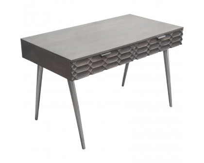 Diamond Sofa Petra Solid Mango Wood 2-Drawer Writing Desk with Nickel Legs - Smoke Gray Finish