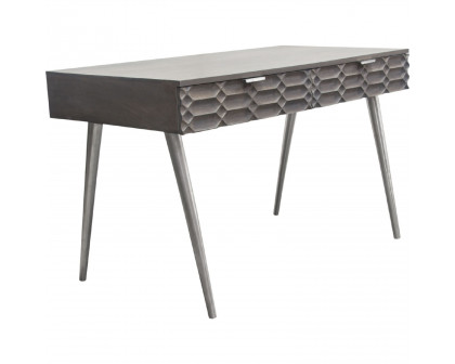 Diamond Sofa Petra Solid Mango Wood 2-Drawer Writing Desk with Nickel Legs - Smoke Gray Finish