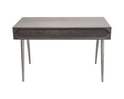 Diamond Sofa Petra Solid Mango Wood 2-Drawer Writing Desk with Nickel Legs - Smoke Gray Finish