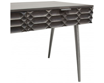 Diamond Sofa Petra Solid Mango Wood 2-Drawer Writing Desk with Nickel Legs - Smoke Gray Finish