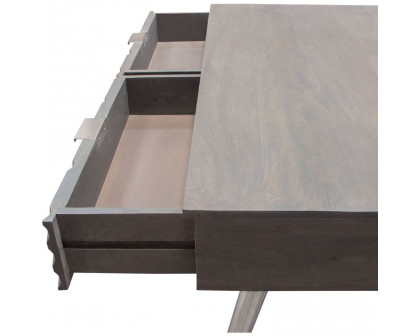 Diamond Sofa Petra Solid Mango Wood 2-Drawer Writing Desk with Nickel Legs - Smoke Gray Finish