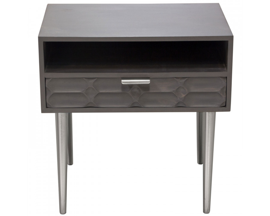 Diamond Sofa - Petra Solid Mango Wood 1-Drawer Accent Table with Nickel Legs in Smoke Gray Finish