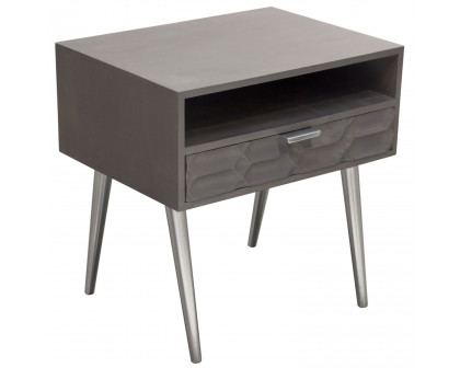 Diamond Sofa - Petra Solid Mango Wood 1-Drawer Accent Table with Nickel Legs in Smoke Gray Finish