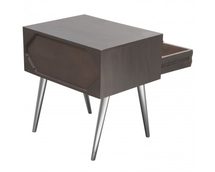 Diamond Sofa - Petra Solid Mango Wood 1-Drawer Accent Table with Nickel Legs in Smoke Gray Finish