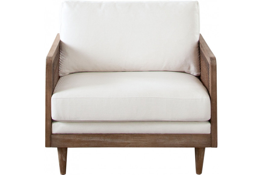 Diamond Sofa™ Piper Linen Fabric Chair with Natural Rattan - White