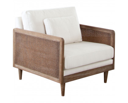 Diamond Sofa™ Piper Linen Fabric Chair with Natural Rattan - White