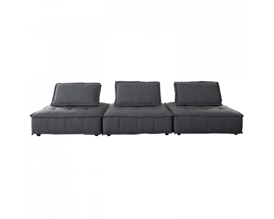 Diamond Sofa Platform 3-Piece Square Fabric Modular Lounger with Bolstered Non-Skid Backrest - Gray