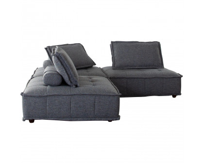 Diamond Sofa Platform 3-Piece Square Fabric Modular Lounger with Bolstered Non-Skid Backrest - Gray