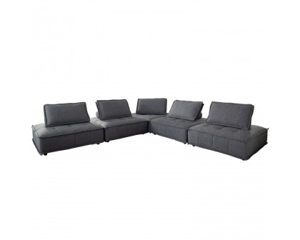 Diamond Sofa Platform 5-Piece Square Fabric Modular Lounger with Bolstered Non-Skid Backrest - Gray