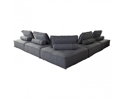 Diamond Sofa Platform 5-Piece Square Fabric Modular Lounger with Bolstered Non-Skid Backrest - Gray