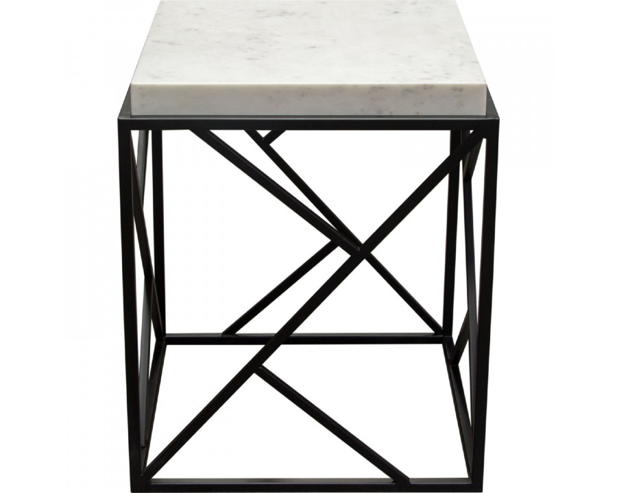 Diamond Sofa - Plymouth Square Accent Table with Genuine Gray Marble Top & Black Metal Base