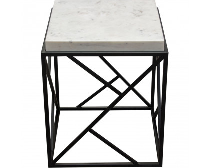 Diamond Sofa - Plymouth Square Accent Table with Genuine Gray Marble Top & Black Metal Base