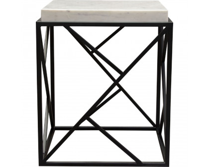 Diamond Sofa - Plymouth Square Accent Table with Genuine Gray Marble Top & Black Metal Base