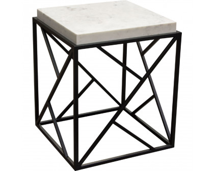 Diamond Sofa - Plymouth Square Accent Table with Genuine Gray Marble Top & Black Metal Base