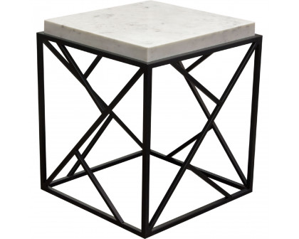 Diamond Sofa - Plymouth Square Accent Table with Genuine Gray Marble Top & Black Metal Base