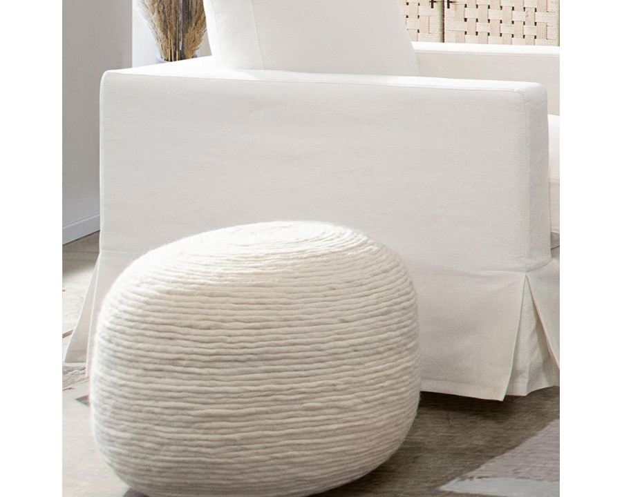 Diamond Sofa - Round Dyed Natural Wool Pouf in White