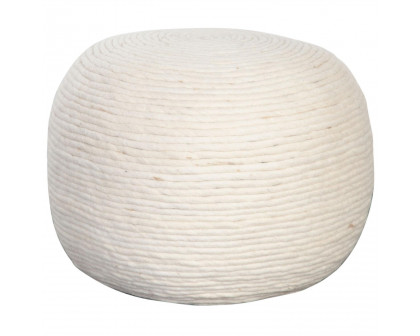 Diamond Sofa - Round Dyed Natural Wool Pouf in White