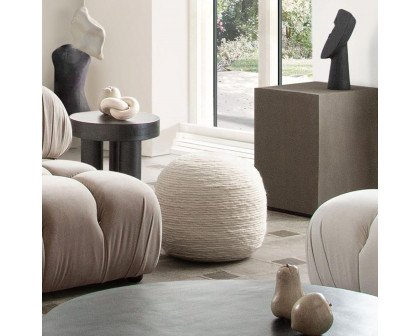 Diamond Sofa - Round Dyed Natural Wool Pouf in White