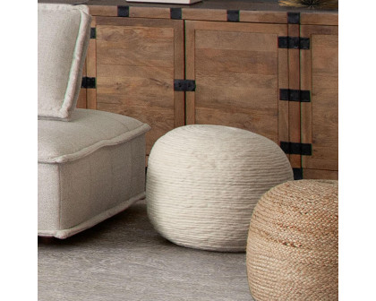 Diamond Sofa - Round Dyed Natural Wool Pouf in White