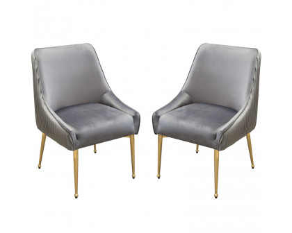 Diamond Sofa - Quinn Velvet Dining Chairs with Vertical Outside Pleat Detail and Contoured Arm with Brushed Gold Metal Leg (Set of 2)