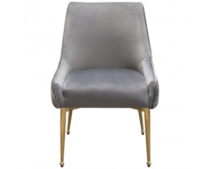 Diamond Sofa Quinn Velvet Dining Chairs with Vertical Outside Pleat Detail and Contoured Arm with Brushed Gold Metal Leg (Set of 2) - Gray