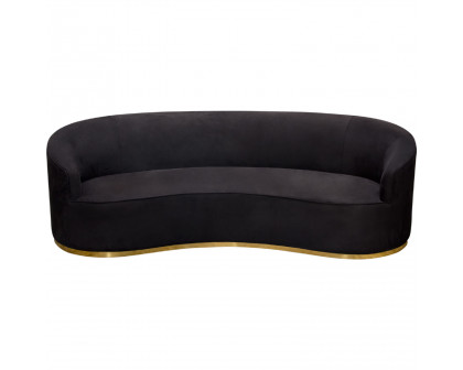 Diamond Sofa Raven Suede Velvet Sofa with Brushed Gold Accent Trim - Black