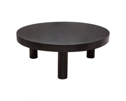 Diamond Sofa - Rune 42" Round Cocktail Table with Solid Acacia Wood Top & Iron Leg Base in Black Finish