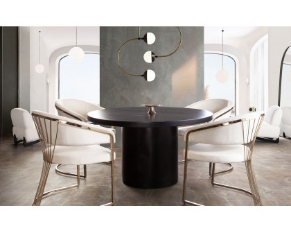 Diamond Sofa - Rune 54" Round Dining Table with Solid Acacia Wood Top & Iron Pedestal Base in Black Finish