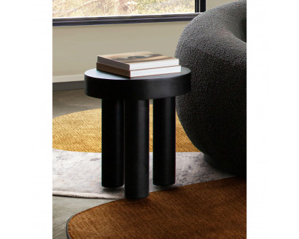 Diamond Sofa - Rune 16" Round End/Accent Table with Solid Acacia Wood Top & Iron Leg Base in Black Finish