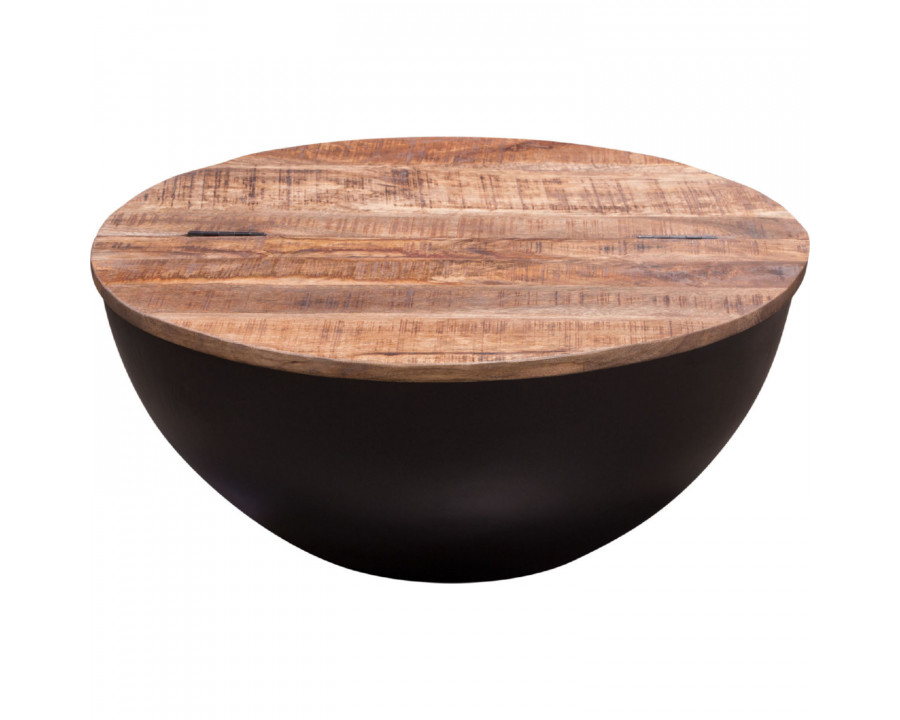 Diamond Sofa - Salem Round Drum Storage Cocktail Table with Natural Mango Wood Top & Metal Base