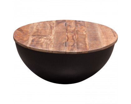 Diamond Sofa - Salem Round Drum Storage Cocktail Table with Natural Mango Wood Top & Metal Base