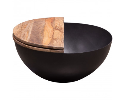 Diamond Sofa - Salem Round Drum Storage Cocktail Table with Natural Mango Wood Top & Metal Base