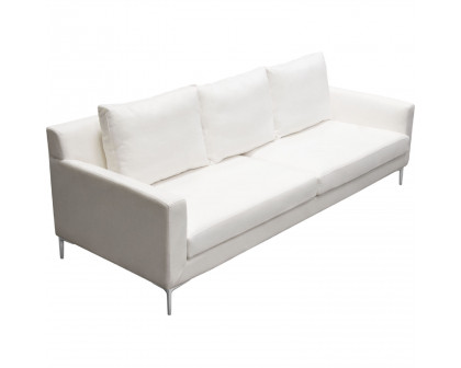 Diamond Sofa Seattle Linen Loose Back Sofa with Polished Silver Metal Leg - White