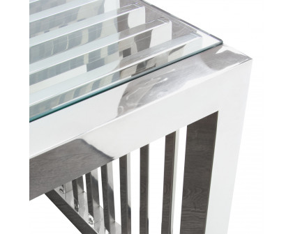 Diamond Sofa - SOHO Rectangular Stainless Steel Cocktail Table with Clear Tempered Glass Top