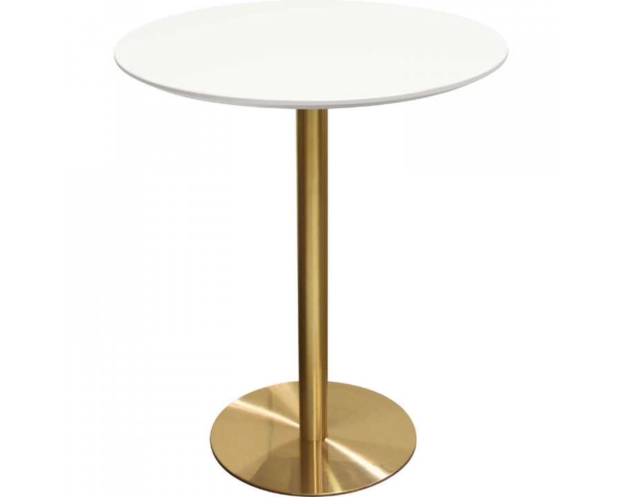 Diamond Sofa - Stella 36" Round Bar Height Table with White Lacquer Top and Brushed Gold Metal Base