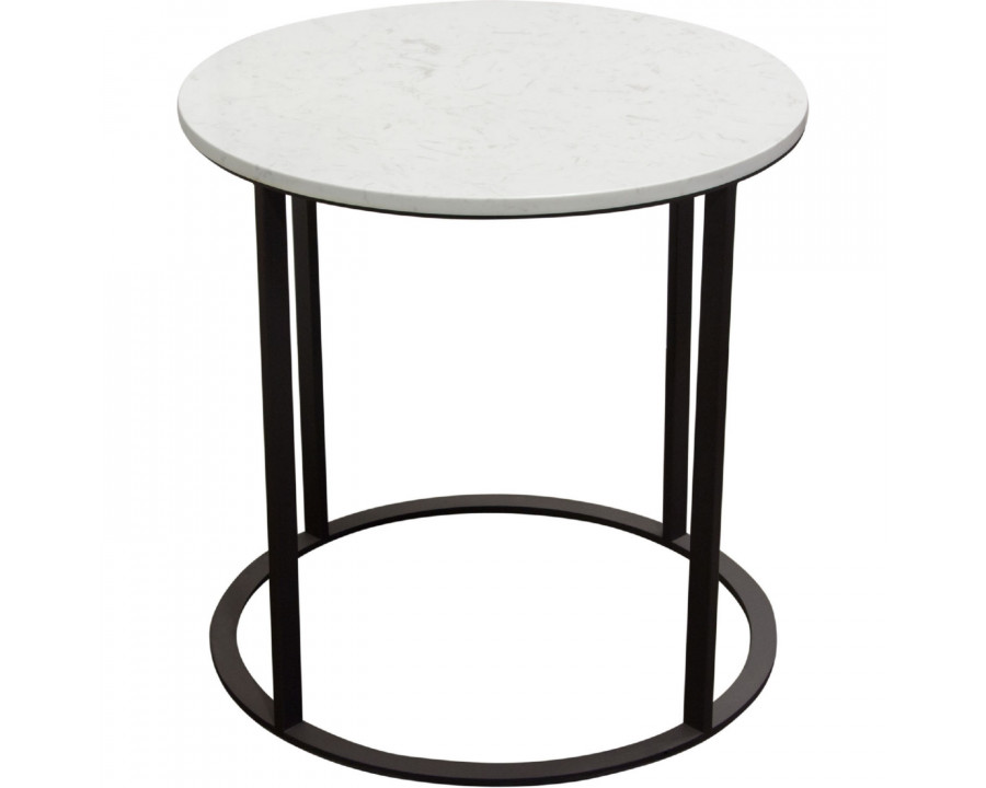 Diamond Sofa - Surface Round End Table with Engineered Marble Top & Black Powder Coated Metal Base