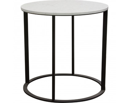 Diamond Sofa - Surface Round End Table with Engineered Marble Top & Black Powder Coated Metal Base