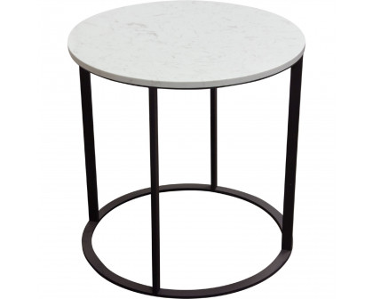 Diamond Sofa - Surface Round End Table with Engineered Marble Top & Black Powder Coated Metal Base