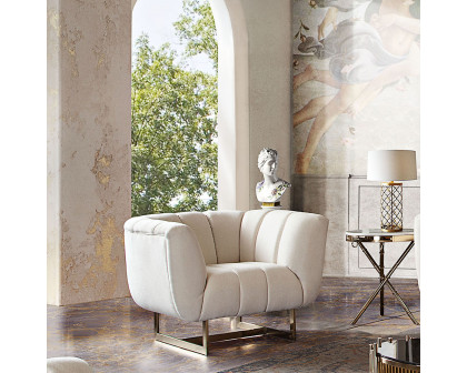 Diamond Sofa - Venus Fabric Chair with Contrasting Pillows & Gold Finished Metal Base in Cream